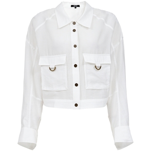 ONLY2025秋季新款抽绳调节后摆显瘦轻薄透感纯色短款长袖衬衫女