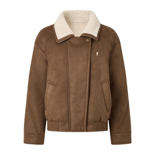 POLOWALK女式外套2025冬季新款复古翻领加绒休闲外套保暖夹克女装