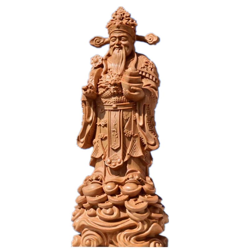 精雕款崖柏实木财神财神爷摆件