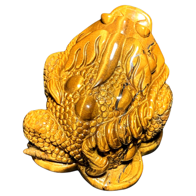 天然虎睛石三角蟾摆件虎眼石