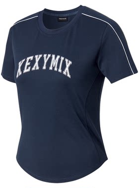 xexymix印花肩部撞色条短袖T恤