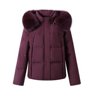 鸭鸭中老年妈妈羽绒服女可脱卸帽短款2025冬季新款狐狸毛领外套衣