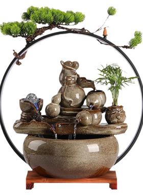 福禄双全流水招财摆件循环水创意家居客厅办公室装饰乔迁开业礼品