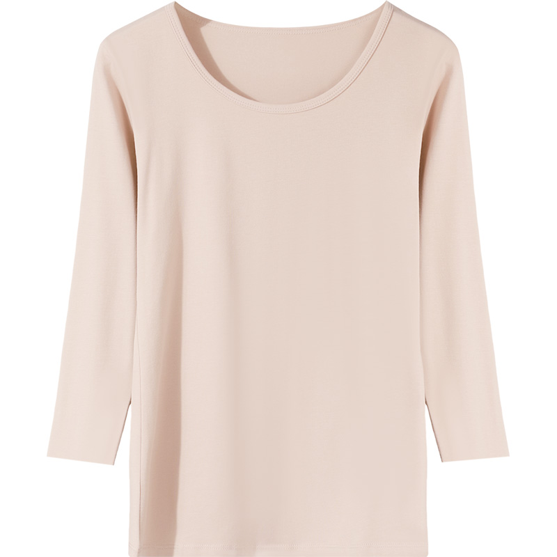 蝶安芬七分袖中袖纯棉打底衫秋衣单件上衣女t恤保暖内衣肉色薄款