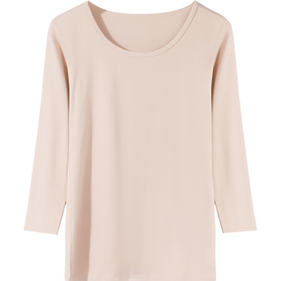 蝶安芬七分袖中袖纯棉打底衫秋衣单件上衣女t恤保暖内衣肉色薄款