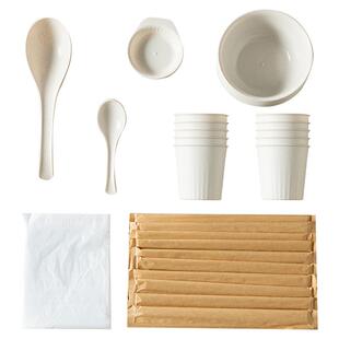 onlycook一次性餐具套装食品级碗盘碗筷稻壳环保露营户外饭碗餐盘