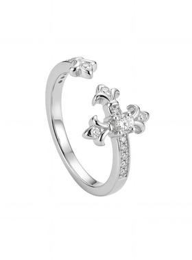 原创鸢尾花系列莫桑钻十字花S925纯银戒指男女高级感小众可调节