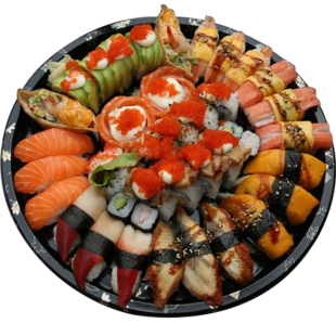 印花大圆盘寿司盒320 拼盘寿司盒 一次性外卖 圆形刺身盒 礼品盒