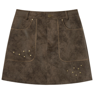 EPTISON半身裙女2025冬季新款美拉德复古高级感小个子a字短裙皮裙