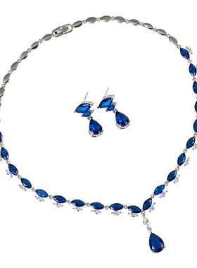 简约小香风锆石项链耳环套装闪