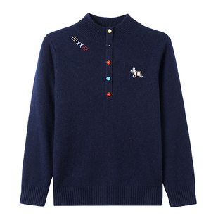 恒源祥高端加厚羊绒衫女2025年冬季红色半高领宽松毛衣保暖打底衫