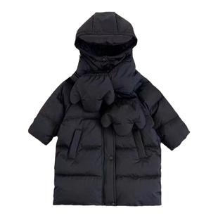 尤画白鹅绒羽绒服长款送围斤女童洋气女宝中小童冬装外套帽子可拆