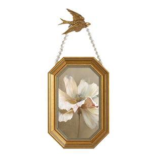 法式复古花卉装饰画客厅挂件墙上装饰品高档卧室八角框壁画高级感