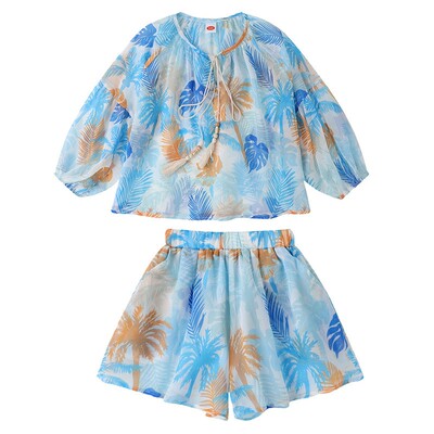 三亚度假亲子装一家三四口云南旅游情侣母女沙滩海边薄款衬衫套装