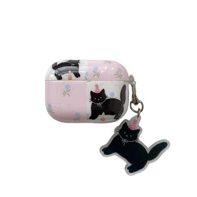 韩系碎花猫咪插画适用苹果耳机保护套airpodspro2无线蓝牙耳机壳四三代airpod4二代ipod耳机套airpods3保护壳