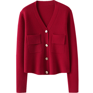 启超口碑爆好！加厚密织羊绒开衫女V领短款纯羊绒毛衣针织衫外套