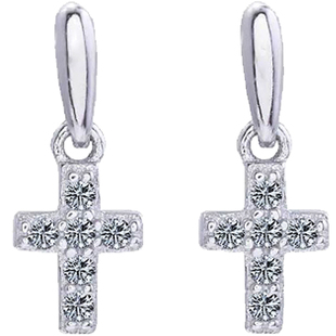 小巧时尚耳钉s925纯银镀白金镶钻耳坠短款耳环女简约十字架耳饰
