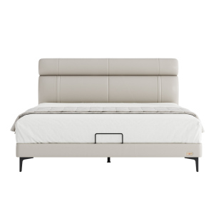 龙凤家居头层牛皮床家用1米5的床带储物空间抽屉简约真皮床架3156