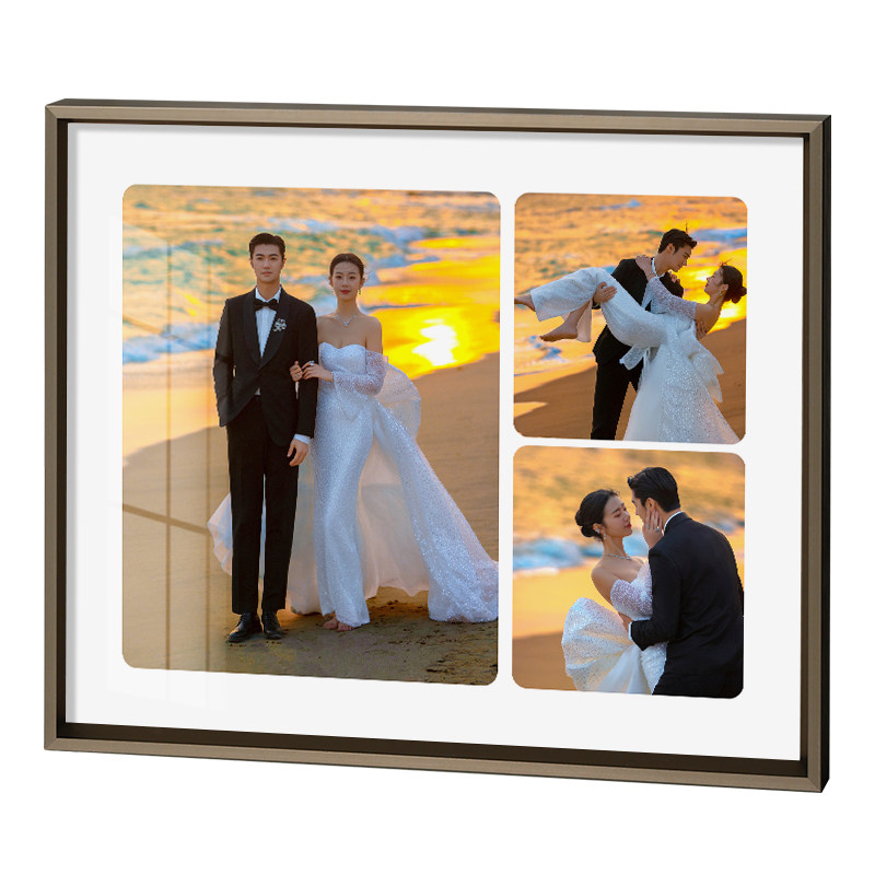 婚纱照相框摆台定制高级感三宫格加打印洗结婚照片相片放大做相框