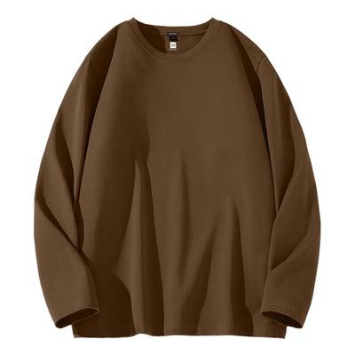 GV真维斯重磅纯棉长袖t恤男春秋季新款咖色圆领衫男士休闲打底衫B
