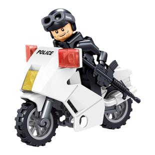 乐2026高新款摩托车积木拼装益智玩具男孩儿童小颗粒人仔军事警车