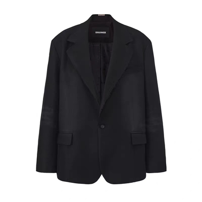 春季复古宽松水洗马骝毛边西装