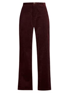 灯芯绒直筒裤酒红色文艺显瘦