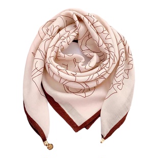 秋冬磁吸扣棉麻围巾小方巾丝巾女护颈韩版时尚百搭洋气围脖三角巾