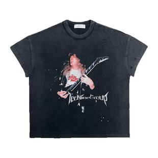 (清仓)TecNineGroup DROP2 METAL BAND金属乐队人像印花做旧T恤
