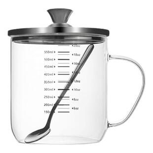 食品级高硼硅玻璃杯耐高温水杯大口径透明杯子带双刻度儿童牛奶杯