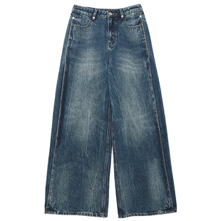 鹿与飞鸟特别的洗水|烟花磨白活褶直筒牛仔裤6393