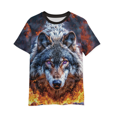 赛博朋克狼头印花T 恤男夏季凉感透气宽松大码满印潮牌短袖体恤衫