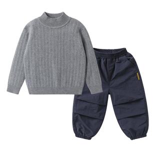 右欧儿童毛衣裤子两件套百搭休闲男女童加绒加厚冬季套装新款童装