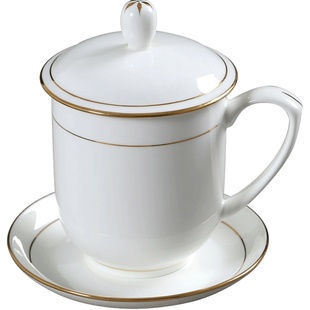 景德镇骨瓷茶杯陶瓷杯子带盖办公室水杯家用待客会议茶杯定制刻字