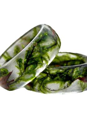 自然绿色苔藓树脂木环木制戒指