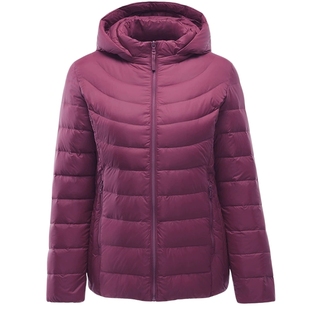 坦博尔秋季羽绒服女短款轻薄中老年款送妈妈可脱卸帽宽松大码外套