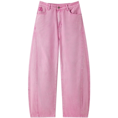 乐町2024夏季新款绣花分割线牛仔香蕉裤女C2HAE2336