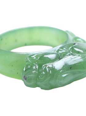 和田玉苹果绿碧玉立体貔貅指环
