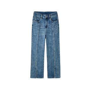 U/TI联名款复古开衩牛仔裤女设计感做旧潮休闲裤尤缇时尚春季新款