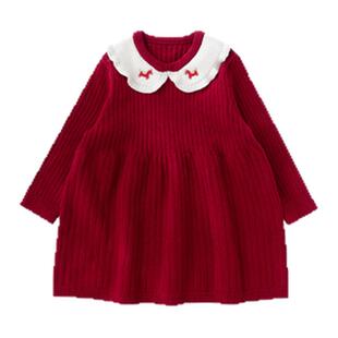 YOUGE幼歌 婴幼儿冬季新款保暖新年红色毛衣裙宝宝软糯宽松连衣裙