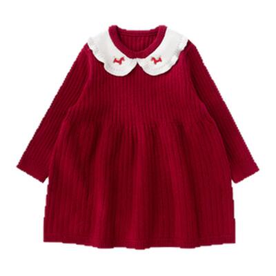 YOUGE幼歌 婴幼儿冬季新款保暖新年红色毛衣裙宝宝软糯宽松连衣裙