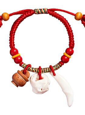 狗牙桃木手链婴儿儿童红绳手链桃篮猪精猪惊骨宝宝手绳