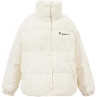 热风短款棉服2024年冬季新款女士条绒立领棉衣舒适保暖外套上衣