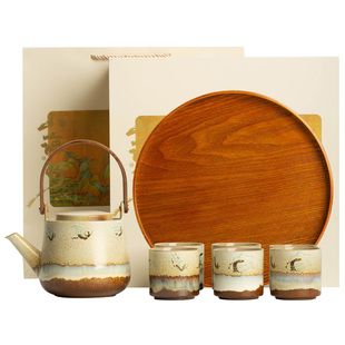 伊文陶瓷敦煌提梁壶功夫茶具套装春节长辈领导企业年会伴手礼定制