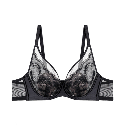25年新款爱慕官方正品内衣蕾丝女薄款黑色春夏季透气文胸AM13A381