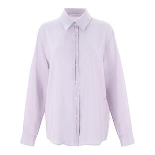 【明星同款】wana try韩系简约亲肤肌理感衬衫紫色经典休闲衬衫女