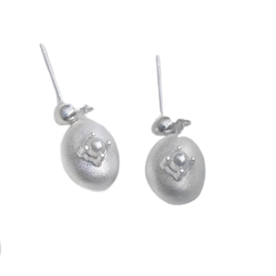 【鹭 一寸十里】 鹅卵石珍珠纯银耳钉高级感小众原创情人节礼物