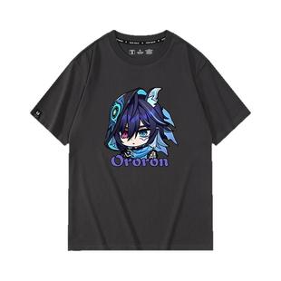 游戏周边原神欧洛伦卡通半袖纯宽松休闲棉衣服短袖T恤男女潮情侣