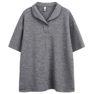 悟空有货夏季复古老钱风针织短袖T恤男女宽松情侣百搭POLO领上衣