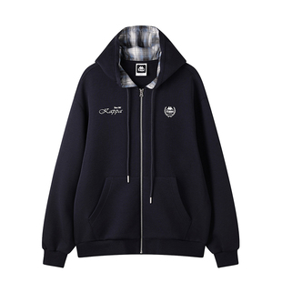 Kappa卡帕 美式复古格纹连帽卫衣外套女冬新款设计感帽衫时尚上衣